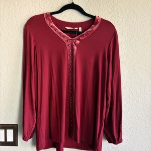 Soft Surroundings Burgundy Studded Blouse